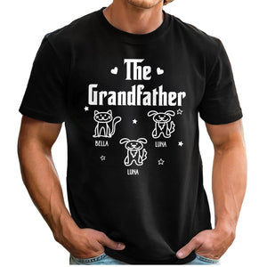 Grandfather Dog & Cat Line Art - Gift For Grandpa, Dad, Grandparents - Personalized T-Shirt