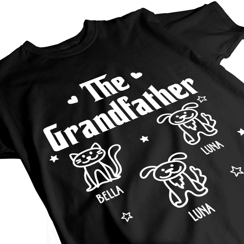 Grandfather Dog & Cat Line Art - Gift For Grandpa, Dad, Grandparents - Personalized T-Shirt