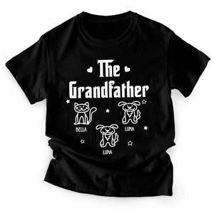 Grandfather Dog & Cat Line Art - Gift For Grandpa, Dad, Grandparents - Personalized T-Shirt