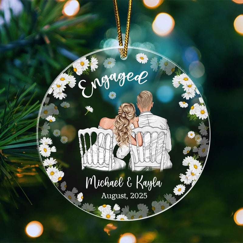 Floral Engaged 2025 - Christmas Gift For Newlywed Couple - Personalized Acrylic Ornament