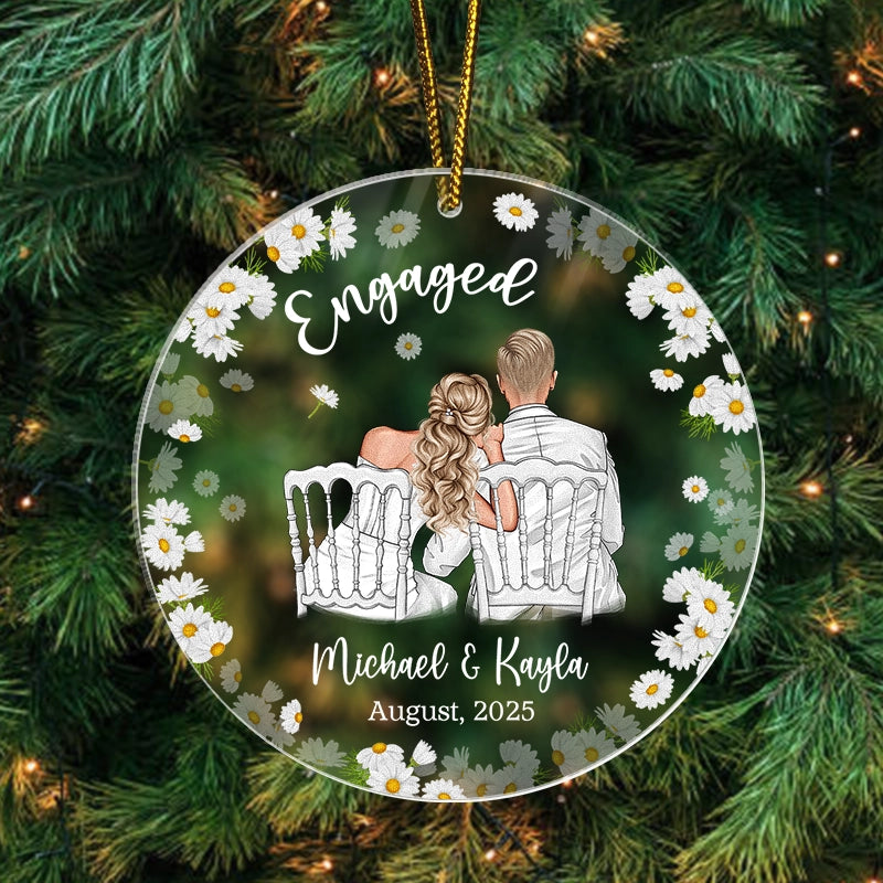 Floral Engaged 2025 - Christmas Gift For Newlywed Couple - Personalized Acrylic Ornament