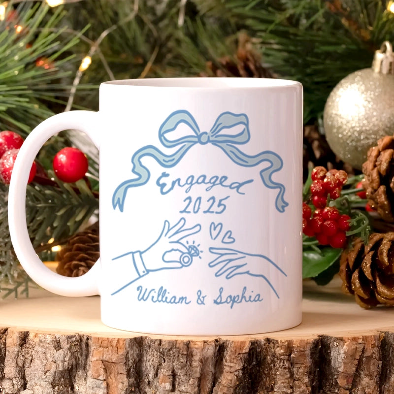 Engaged 2025 - Blue Coquette Bow Wedding Gift - Personalized Mug