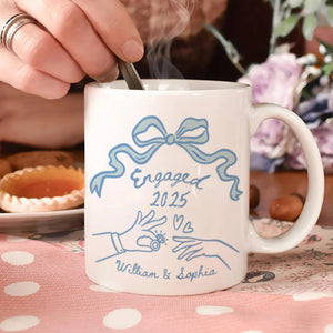 Engaged 2025 - Blue Coquette Bow Wedding Gift - Personalized Mug