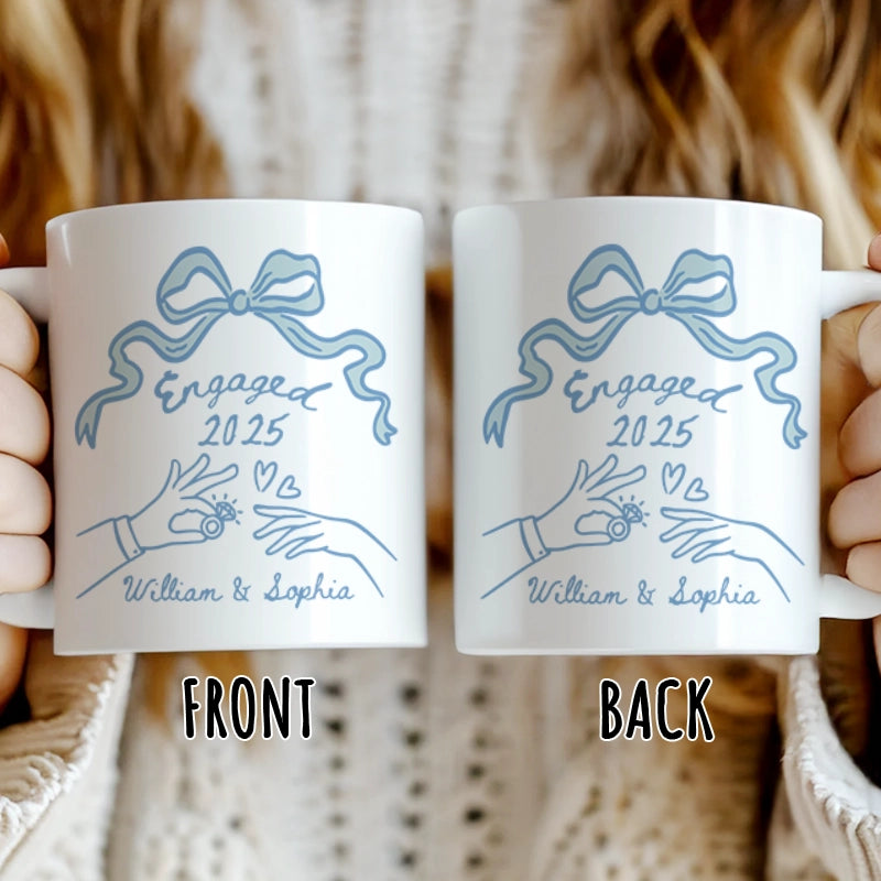 Engaged 2025 - Blue Coquette Bow Wedding Gift - Personalized Mug