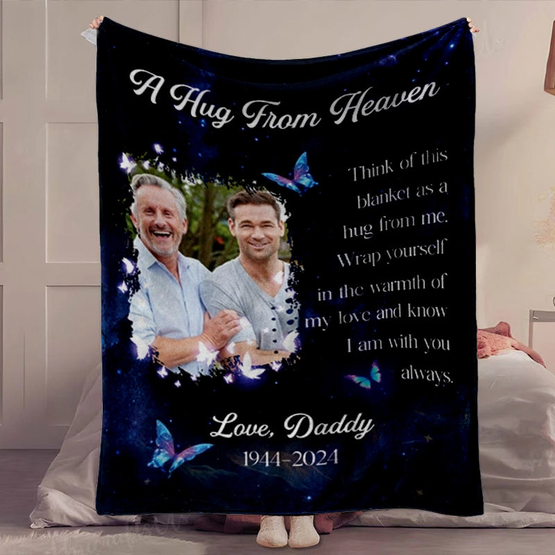 A Hug From Heaven - Custom Photo Memorial Gift - Personalized Blanket