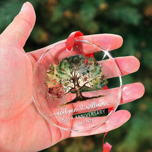 Tree Of Life - Anniversary Gift For Couples - Personalized Circle Glass Ornament