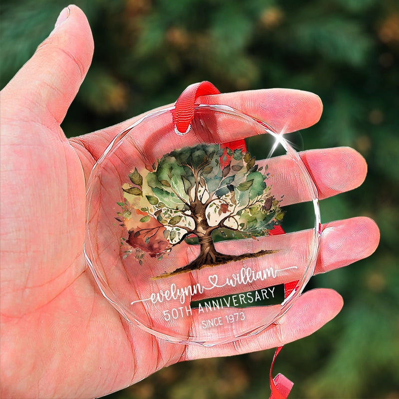 Tree Of Life - Anniversary Gift For Couples - Personalized Circle Glass Ornament