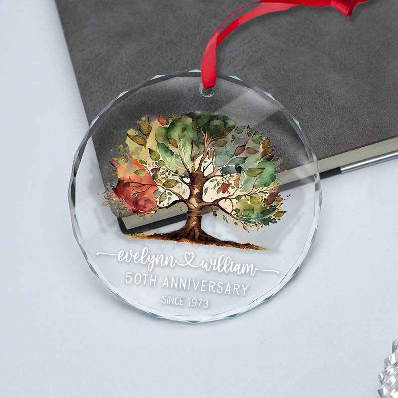 Tree Of Life - Anniversary Gift For Couples - Personalized Circle Glass Ornament