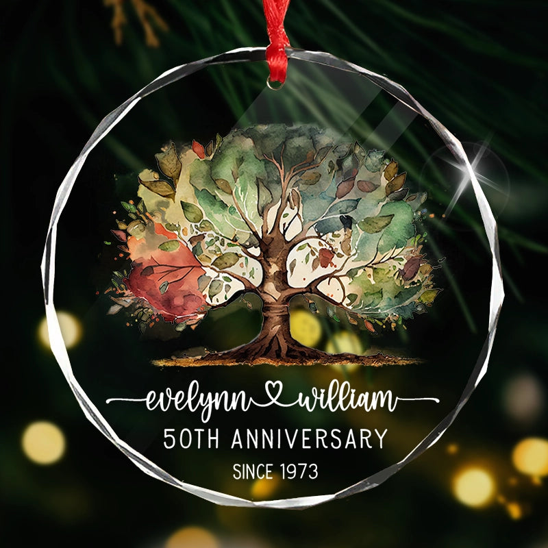Tree Of Life - Anniversary Gift For Couples - Personalized Circle Glass Ornament