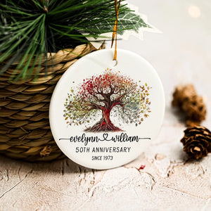 Tree Of Life - Anniversary Gift For Couples - Personalized Circle Ceramic Ornament