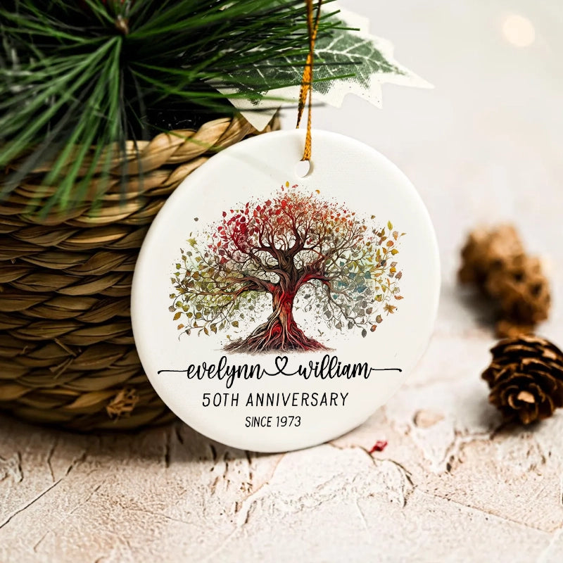 Tree Of Life - Anniversary Gift For Couples - Personalized Circle Ceramic Ornament