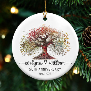 Tree Of Life - Anniversary Gift For Couples - Personalized Circle Ceramic Ornament