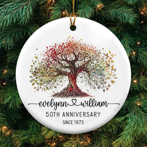 Tree Of Life - Anniversary Gift For Couples - Personalized Circle Ceramic Ornament
