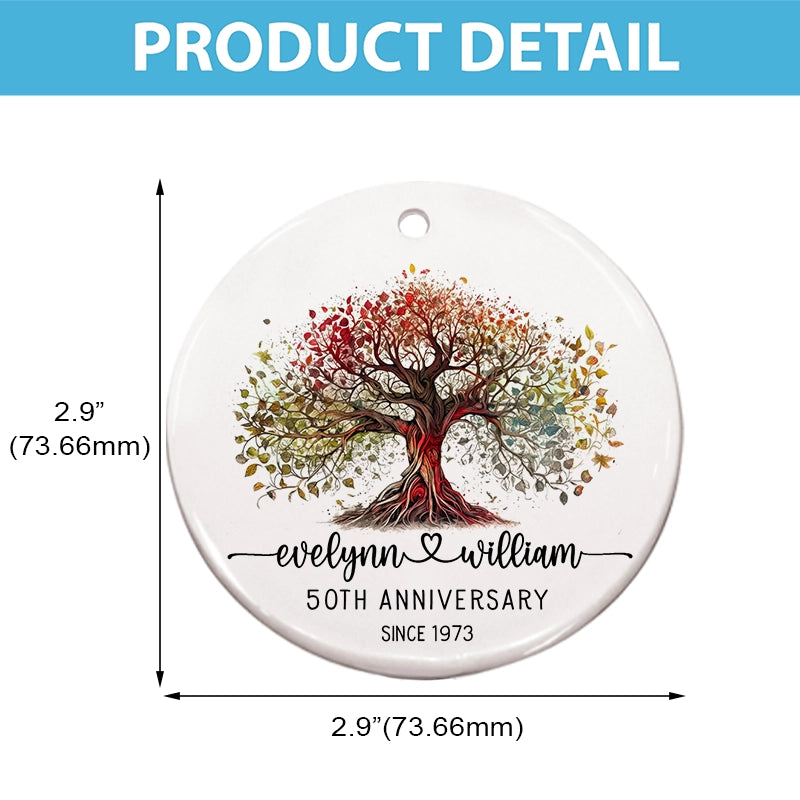 Tree Of Life - Anniversary Gift For Couples - Personalized Circle Ceramic Ornament