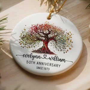Tree Of Life - Anniversary Gift For Couples - Personalized Circle Ceramic Ornament