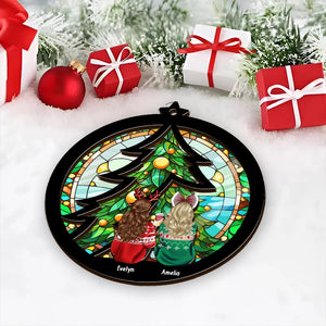 Besties Sitting Under The Christmas Tree - Christmas Gift For Besties - Personalized Suncatcher Ornament