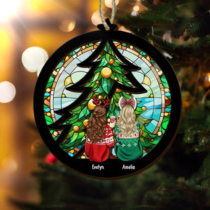 Besties Sitting Under The Christmas Tree - Christmas Gift For Besties - Personalized Suncatcher Ornament