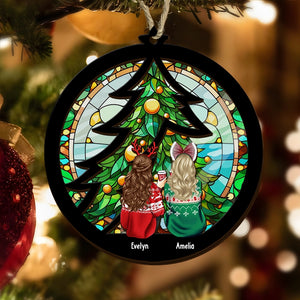 Besties Sitting Under The Christmas Tree - Christmas Gift For Besties - Personalized Suncatcher Ornament