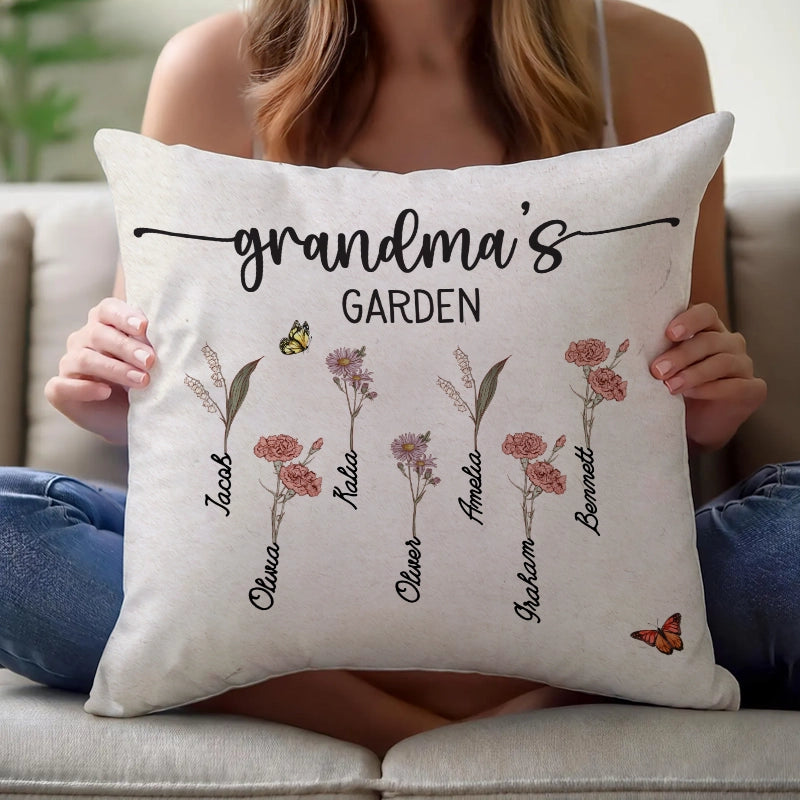 Grandma's Garden - Birthday, Loving Gift For Grandma, Nana, Gigi - Personalized Pillow