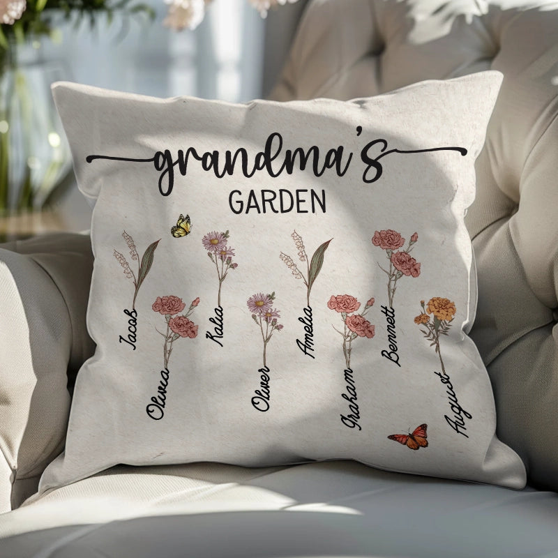 Grandma's Garden - Birthday, Loving Gift For Grandma, Nana, Gigi - Personalized Pillow