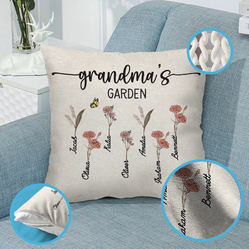 Grandma's Garden - Birthday, Loving Gift For Grandma, Nana, Gigi - Personalized Pillow