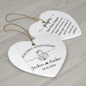 Our First Anniversary Chapter - Gift For Couples - Personalized Heart Ceramic Ornament