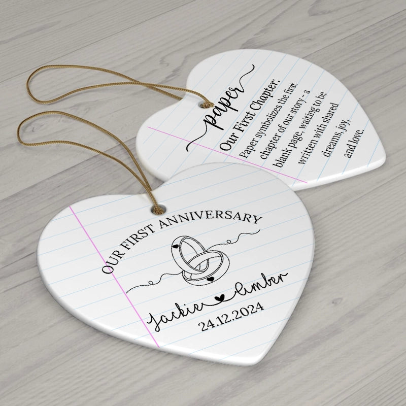 Our First Anniversary Chapter - Gift For Couples - Personalized Heart Ceramic Ornament