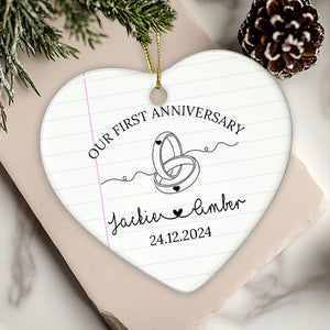Our First Anniversary Chapter - Gift For Couples - Personalized Heart Ceramic Ornament