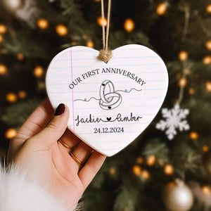 Our First Anniversary Chapter - Gift For Couples - Personalized Heart Ceramic Ornament