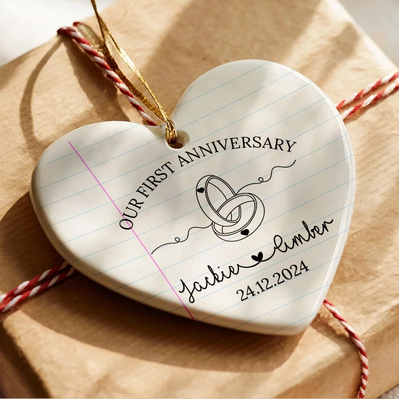 Our First Anniversary Chapter - Gift For Couples - Personalized Heart Ceramic Ornament