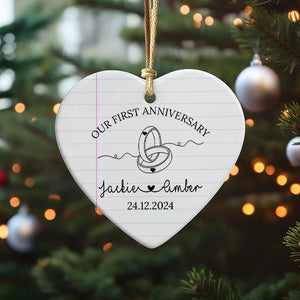 Our First Anniversary Chapter - Gift For Couples - Personalized Heart Ceramic Ornament