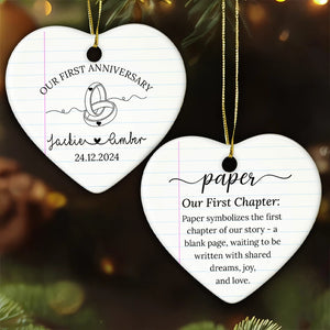Our First Anniversary Chapter - Gift For Couples - Personalized Heart Ceramic Ornament
