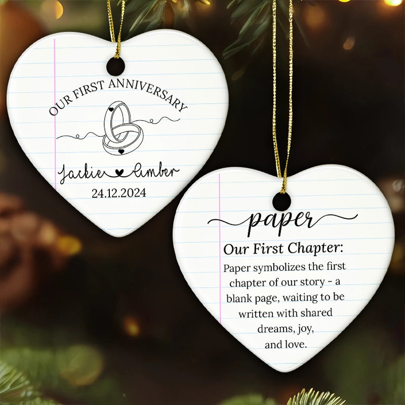 Our First Anniversary Chapter - Gift For Couples - Personalized Heart Ceramic Ornament