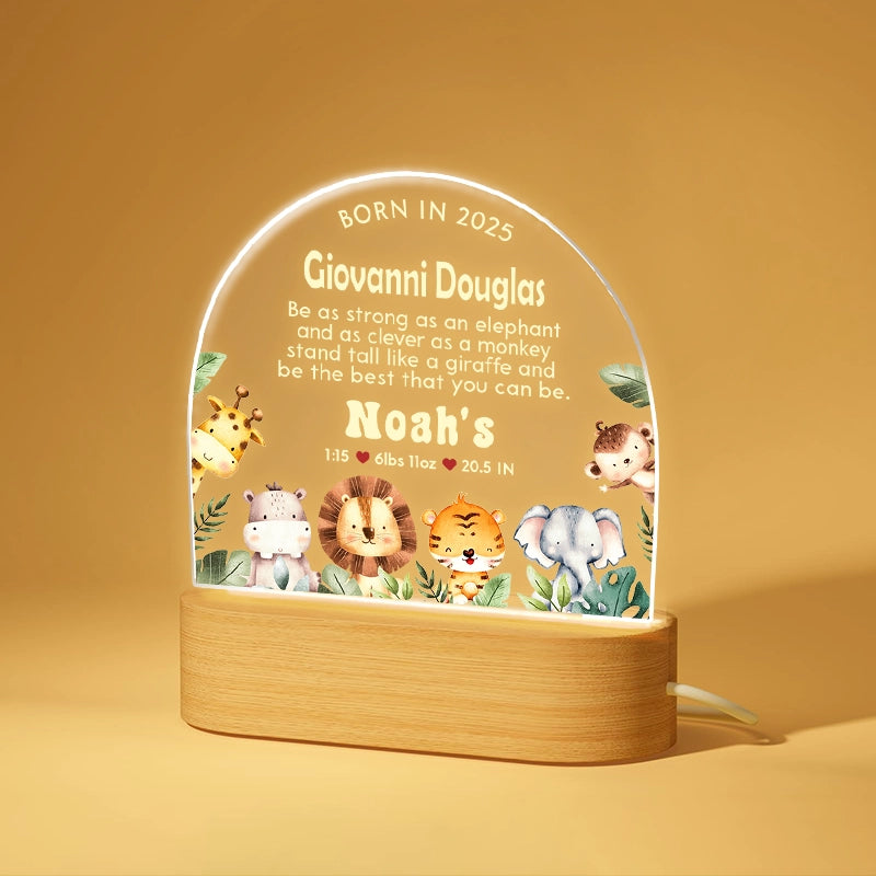 Animal Baby Birth Stats - Personalized LED Light