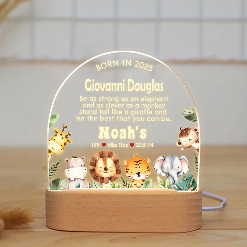 Animal Baby Birth Stats - Personalized LED Light