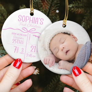 Baby's First Christmas - Baby, Newborn Birth Stats - Personalized Circle Ceramic Ornament