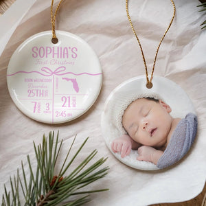 Baby's First Christmas - Baby, Newborn Birth Stats - Personalized Circle Ceramic Ornament