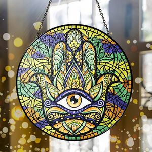 Colorful Hamsa Hand Evil Eye - Spiritual Good Luck - Personalized Stained Glass Suncatcher