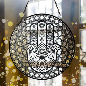 Colorful Hamsa Hand Evil Eye - Spiritual Good Luck - Personalized Stained Glass Suncatcher