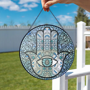 Colorful Hamsa Hand Evil Eye - Spiritual Good Luck - Personalized Stained Glass Suncatcher