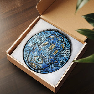 Colorful Hamsa Hand Evil Eye - Spiritual Good Luck - Personalized Stained Glass Suncatcher