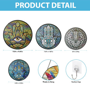 Colorful Hamsa Hand Evil Eye - Spiritual Good Luck - Personalized Stained Glass Suncatcher