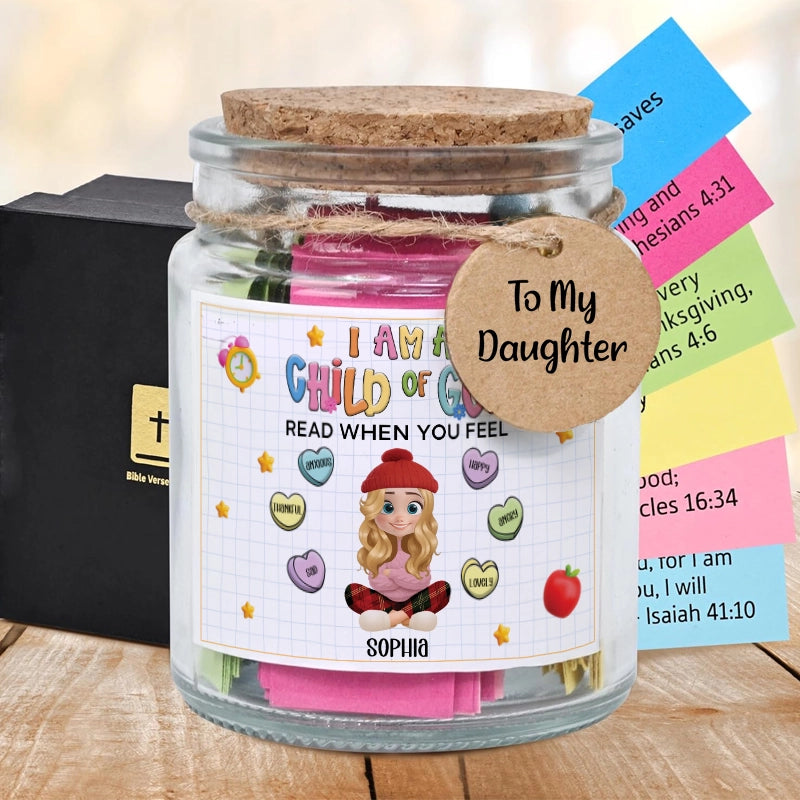 I Am A Child Of God - Encouraging Christian Gift, Hallow Grace Scripture Jar, Birthday - Personalized Bible Verse Jar