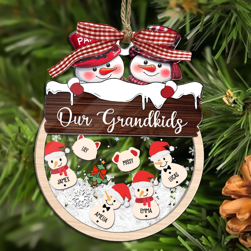 Our Grandkids Snowmans - Gift For Grandparents - Personalized 3-Layered Shaker Ornament