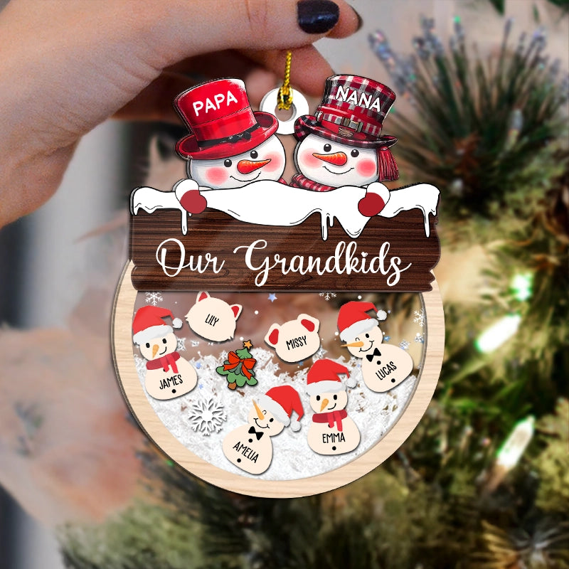 Our Grandkids Snowmans - Gift For Grandparents - Personalized 3-Layered Shaker Ornament