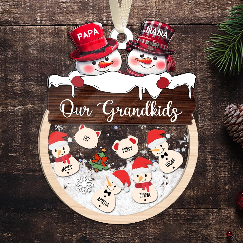 Our Grandkids Snowmans - Gift For Grandparents - Personalized 3-Layered Shaker Ornament