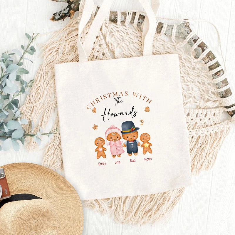 Christmas With Our Family - Gingerbread Family - Personalized Tote Bag
