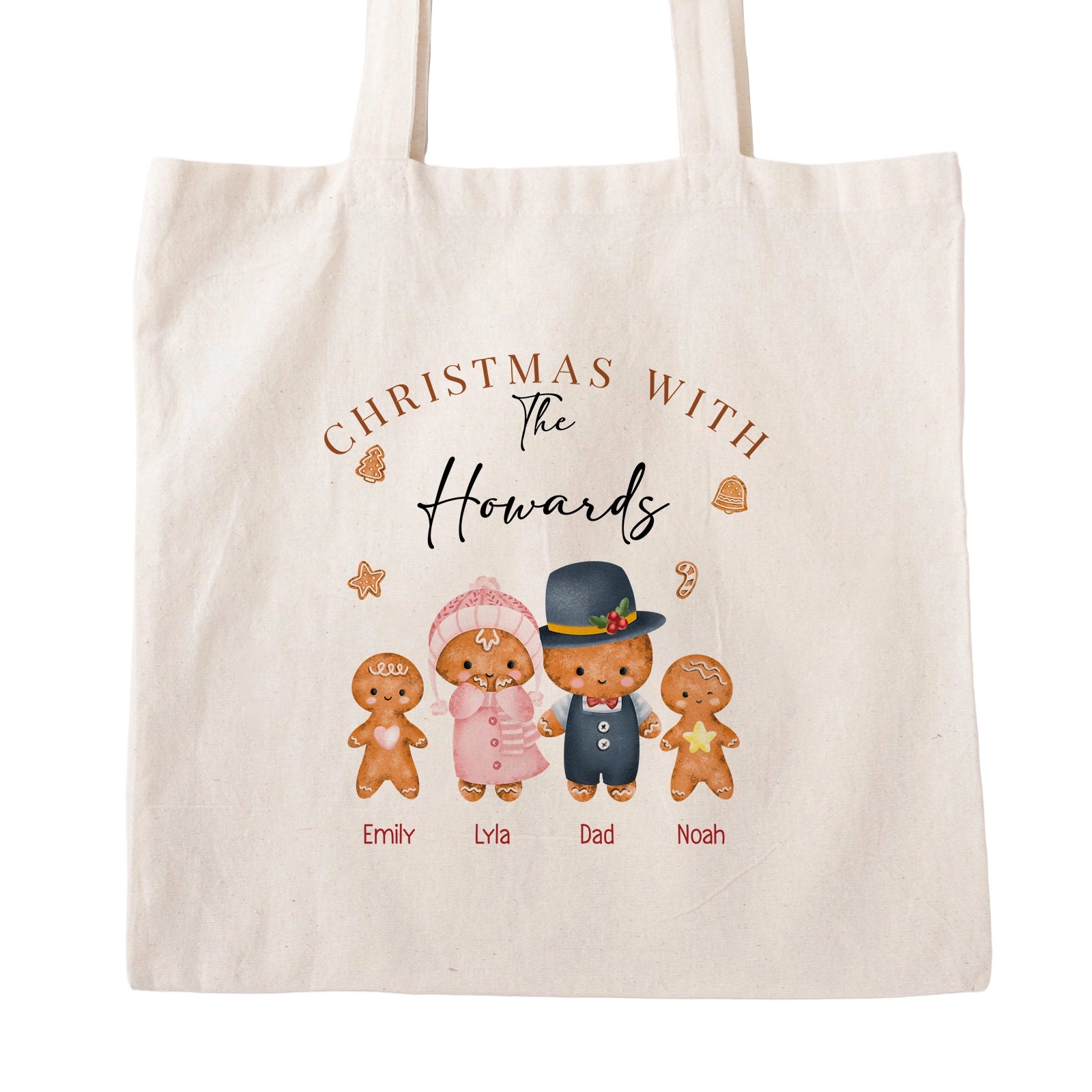 Christmas With Our Family - Gingerbread Family - Personalized Tote Bag