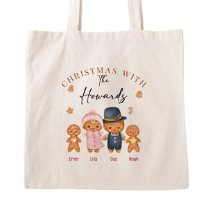 Christmas With Our Family - Gingerbread Family - Personalized Tote Bag