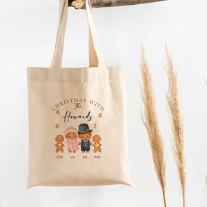 Christmas With Our Family - Gingerbread Family - Personalized Tote Bag